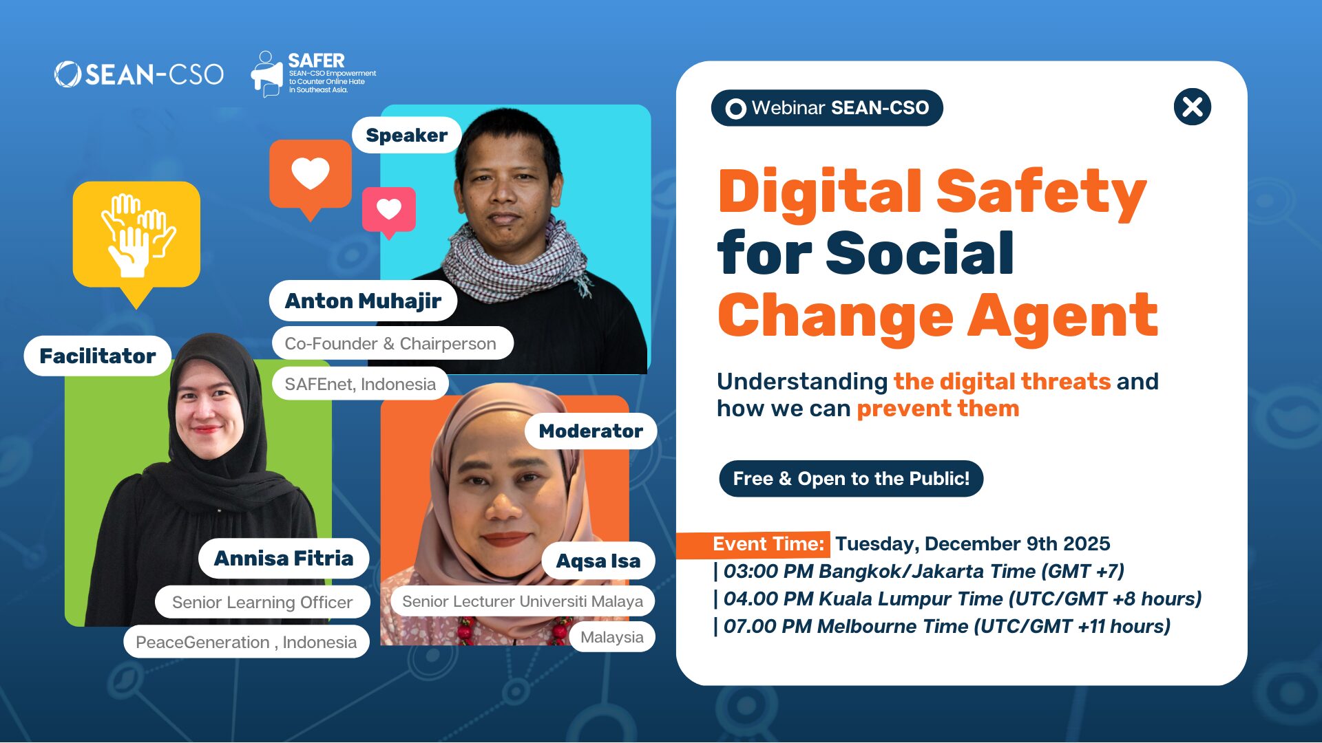[SEAN-CSO Webinar] Join the Digital Safety for Social Change Agent Conversations with Experts!